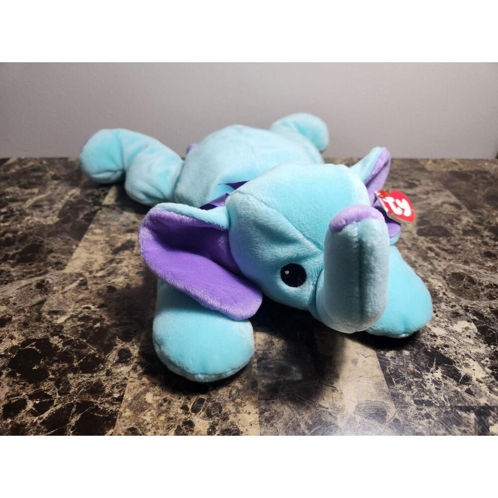Ty Pillow Pals Squirt Elephant Vintage 1998 Blue Purple Plush Stuffed Animal
